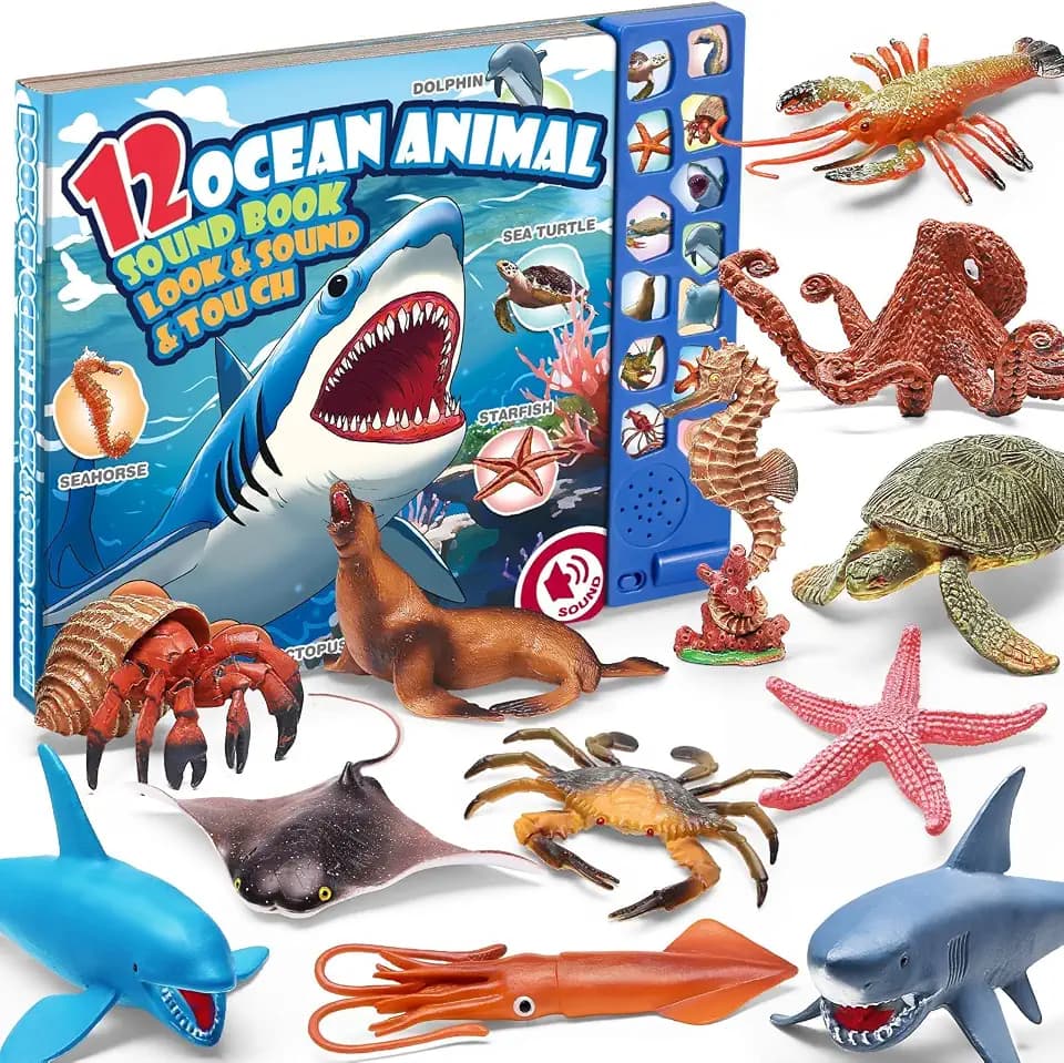 12 Pack Ocean Animal with Sound Book(On/Off), Sea Creature Figures Toys