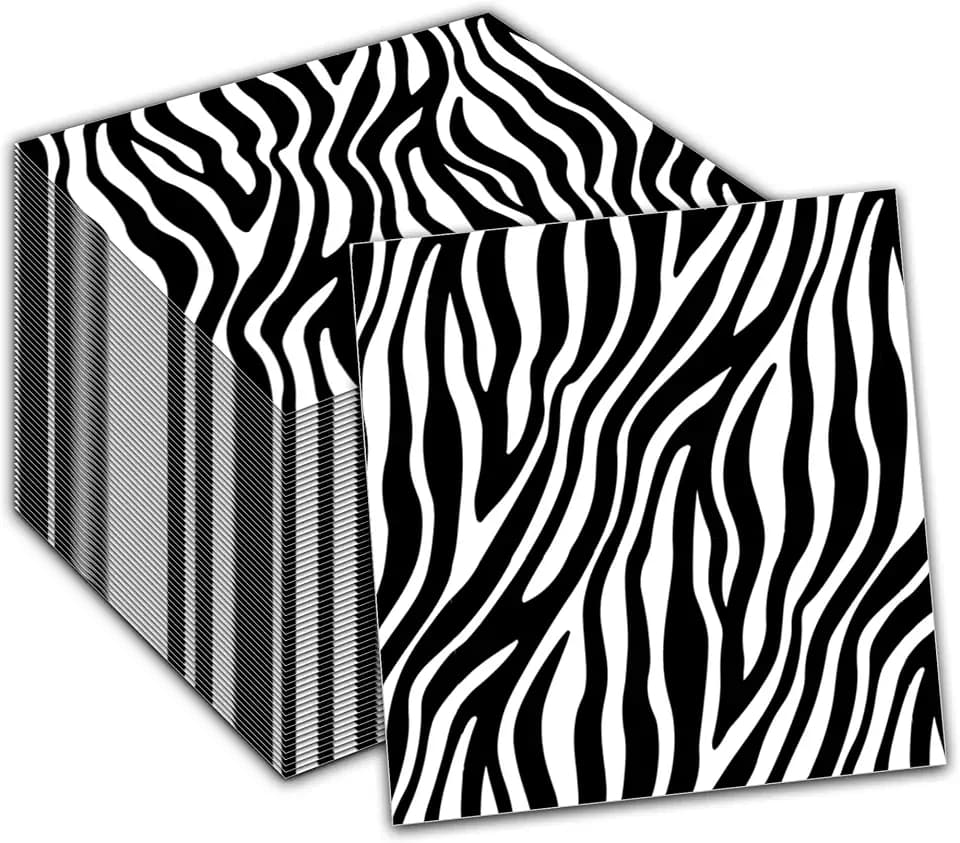 40Pcs Zebra Print Party Napkins - Jungle Animals Themed Disposable Paper Napkins for Zebra Birthday Parties, Safari Animal Celebrations, Baby Baptisms, Birthday Gatherings & More, 6.5 x 6.5 inch