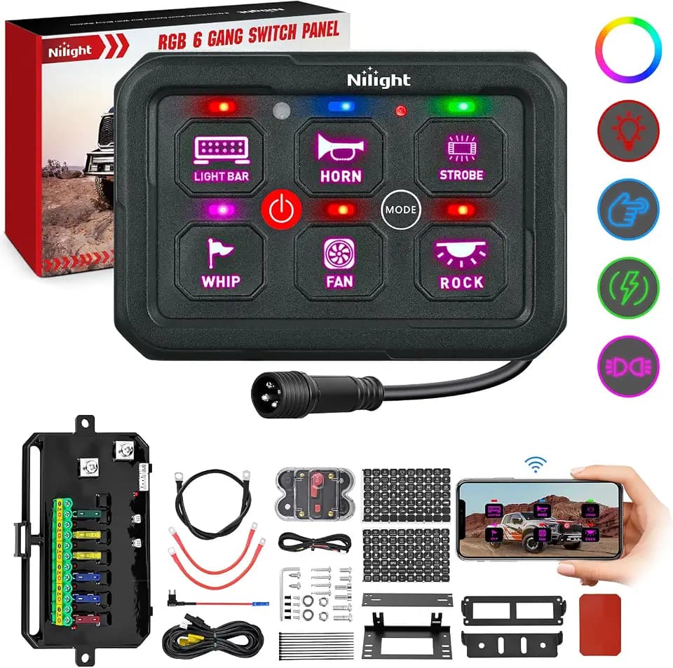 Nilight 6 Gang Switch Panel APP RGB 12V 24V Circuit Control System 4-Mode