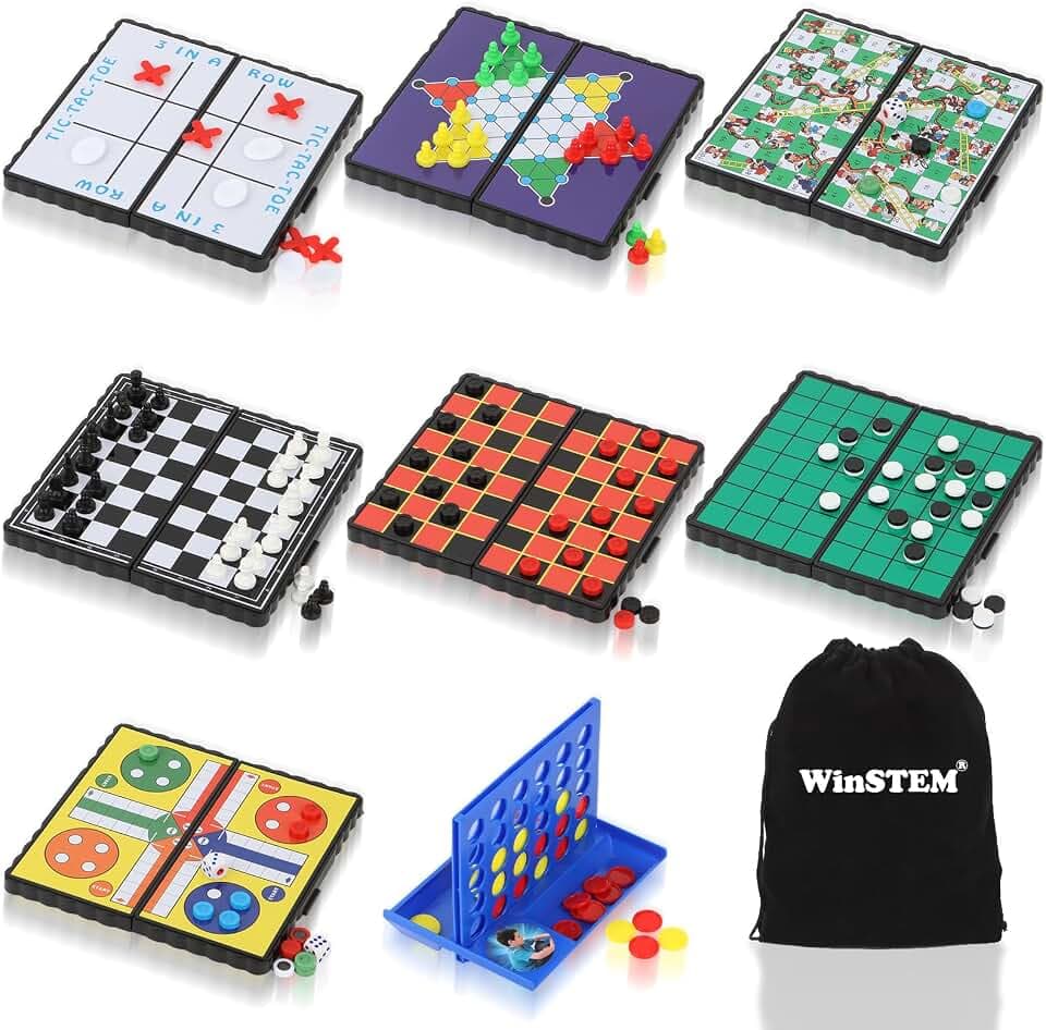 8-in-1 Mini Travel Games Set, 5.2'' Mini Games for Kids and Adults, 8 Pack