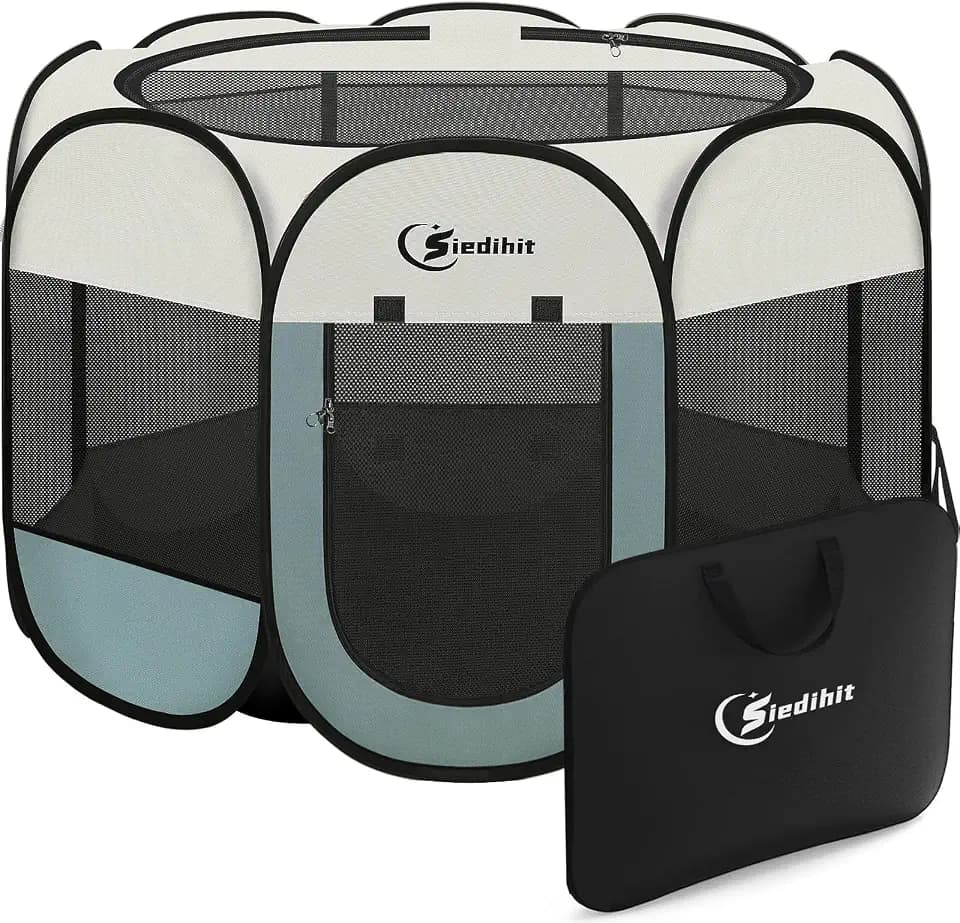 Siedihit Dog Playpen Tent Crate Cage Indoor Outdoor Travel Extra Large Grey