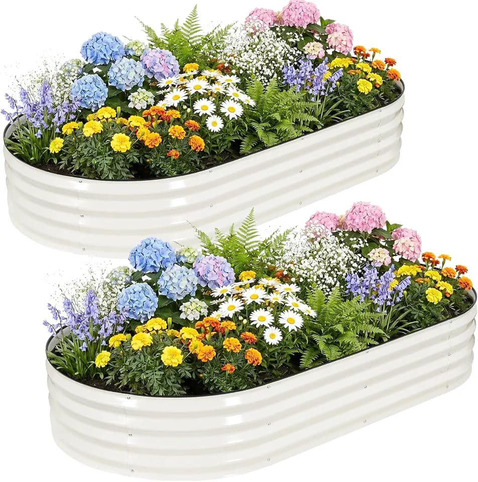 Raised Garden Bed, Large Metal Planter Box, 6x3x1ft, White, 2 Pack