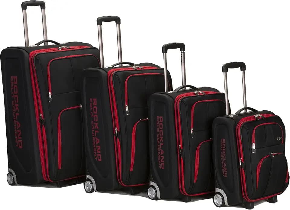 Rockland Polo Equipment Varsity Softside 4 Piece Upright Luggage Set, (18"/22"/26"/30"), Black