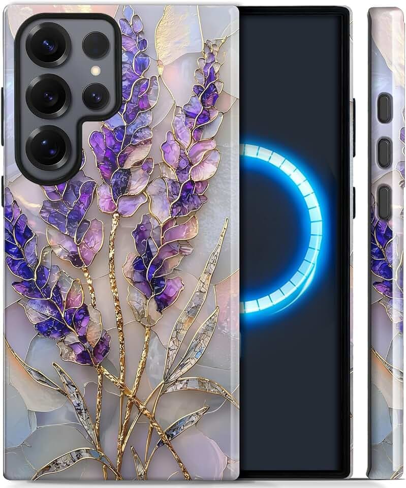 Case for Samsung Galaxy S26 Ultra Magnetic Case [Compatible with MagSafe],Double-Layer Soft TPU and Hard PC Shockproof Scratch-Resistant, Suitable for Men, Women -Stained Glass Lavender Floral