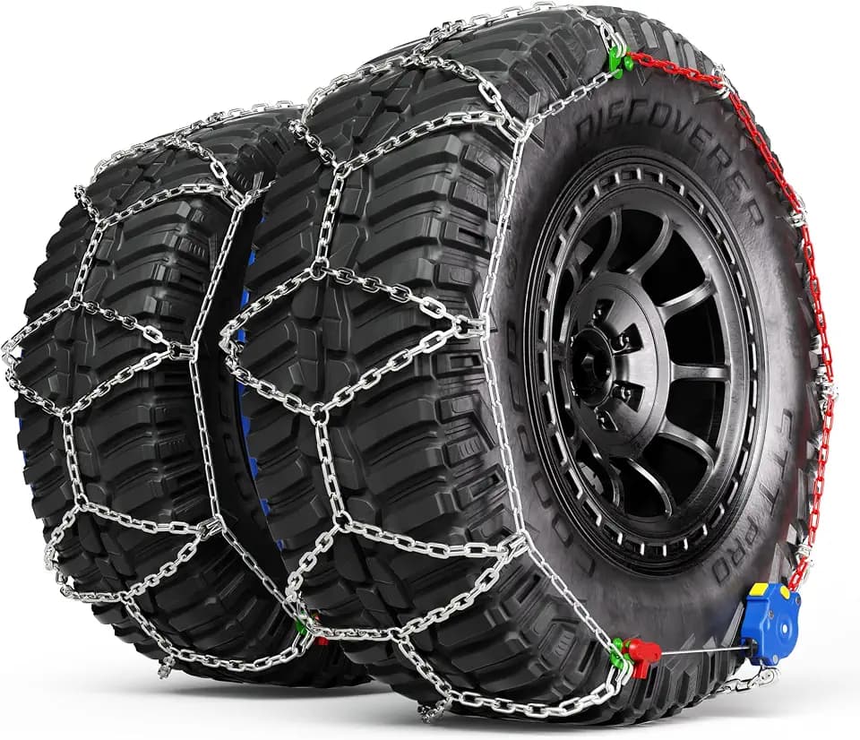 K-Musculo Snow Chains for Car Tires, Portable Reusable Universal Emergency Tire Traction Chain for Passenger Car, Auto Fixing 1 Min Quick Fit Easy Installation, Pickup Trucks and SUV Set of 2 (HYR-B)