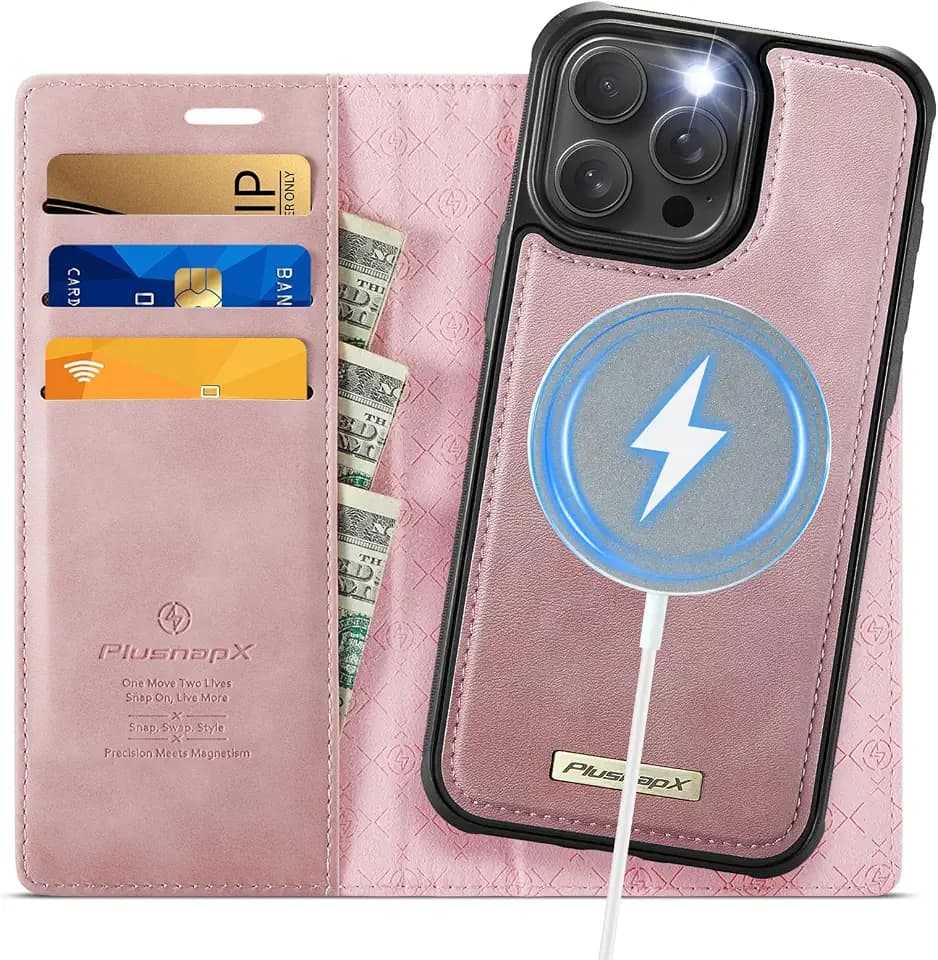 for iPhone 14 Pro Max 2-in-1 Detachable Wallet Case, Pink