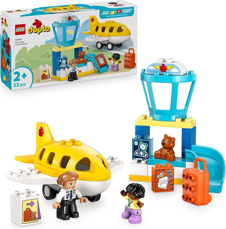 LEGO DUPLO Town Erster Besuch im Flughafen - Lernspielzeug zur Förderung der Motorik für Kleinkinder - inkl. Flugzeug, 2 Figuren & Teddybär - Geschenk für Jungen und Mädchen ab 2 Jahren - 10443