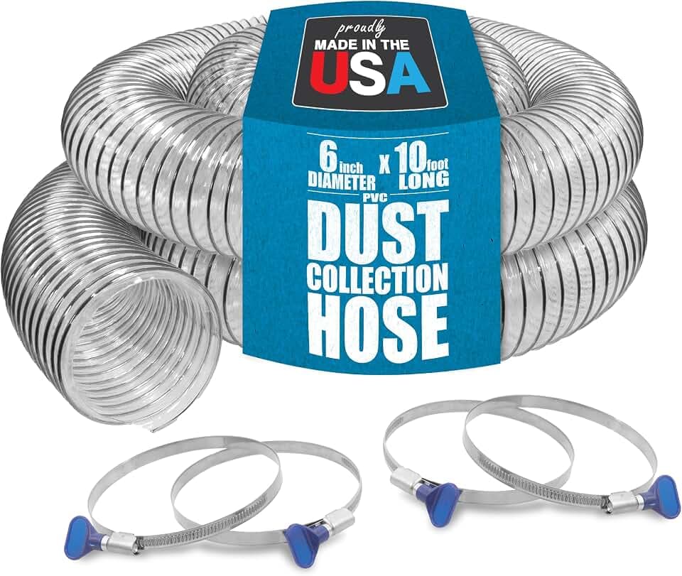 6" x 10' PVC Dust Collection Hose w/4 Thumbscrew Clamps Made In USA