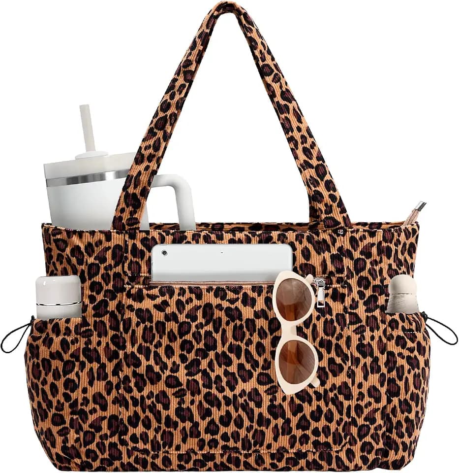 Corduroy Tote Bag for Women, Work Bag with 15.6" Laptop Sleeve