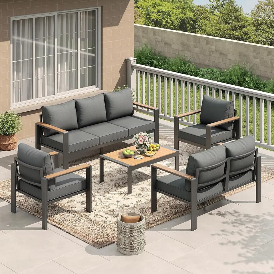 Garvee Aluminum Patio Furniture Set 7 Seats with Coffee Table