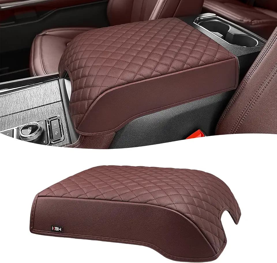 Center Console Armrest Cover for 2018-2020 Ford F150 Platinum, 2017-2022 F250-F550, 2018-2024 Expedition, Bucket Seat, PU Leather Cushion Pad, Anti-Scratch, Dark Marsala Brown (Not for Other Years)