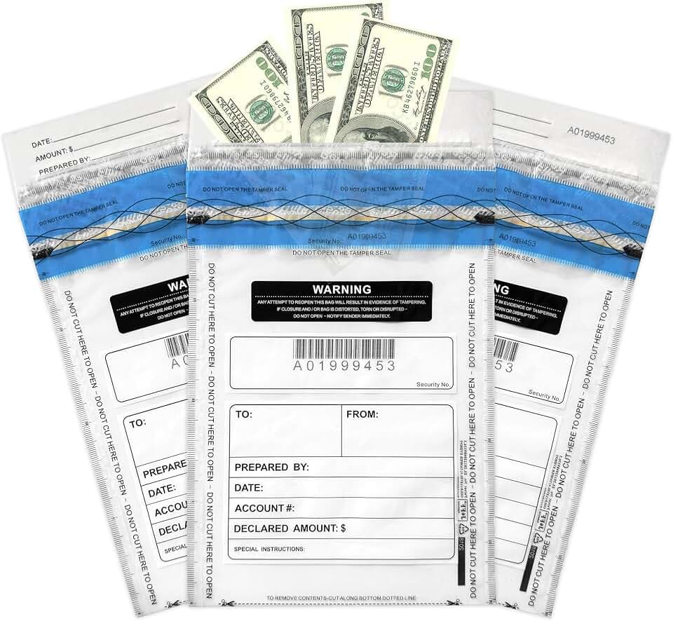 6"x9" Deposit Bags, Money bags with Tamper-Evident Ink, Cash Deposit Bag