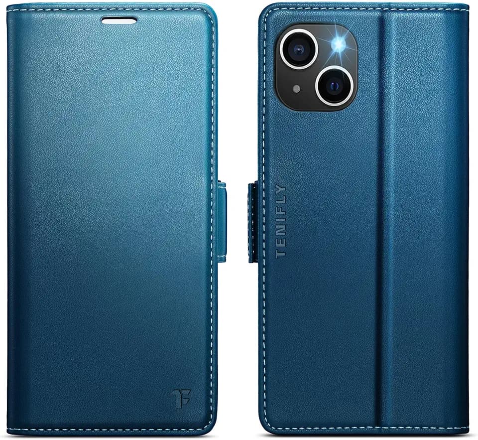 for iPhone 14 Plus Case Wallet with Card Holder, Blue