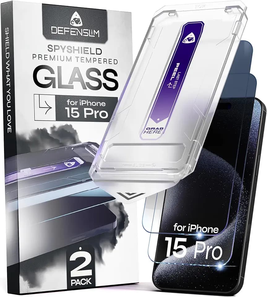 Defenslim SpyShield Privacy Screen Protector for iPhone 15 Pro, 2 Pack