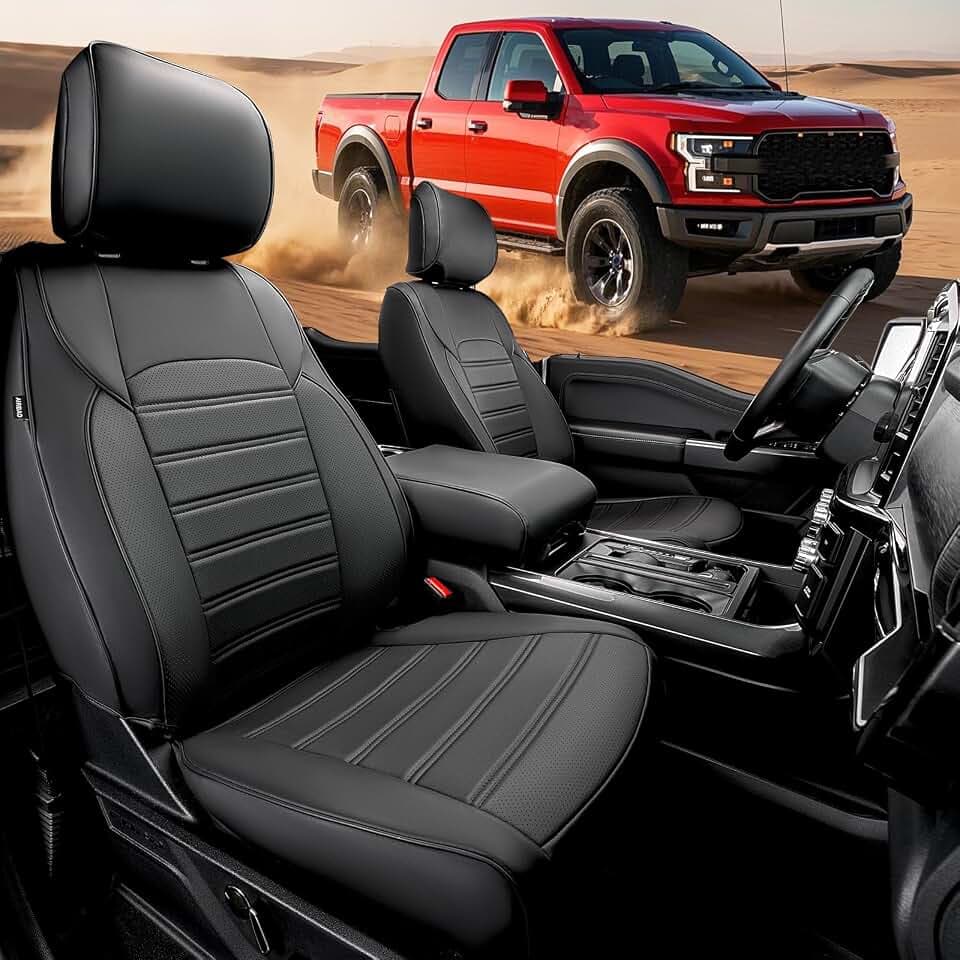 Super Cover Sitzbezüge für Ford F150, vollständig bezogen für 2021, 2022, 2023, 2024, F150, wasserdichte Leder-Sitzbezüge, für Ford F150 LKW-Zubehör, nur passend für 1. Reihe Schalensitz SuperCrew