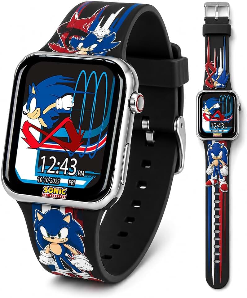 Accutime SEGA Sonic the Hedgehog Black Adult Smartwatch for Men, Women, Unisex - Touchscreen Camera, Weather, Messaging, Sports, Music, Heart Rate Monitor, Pedometer & More (Model: SNC4352M)