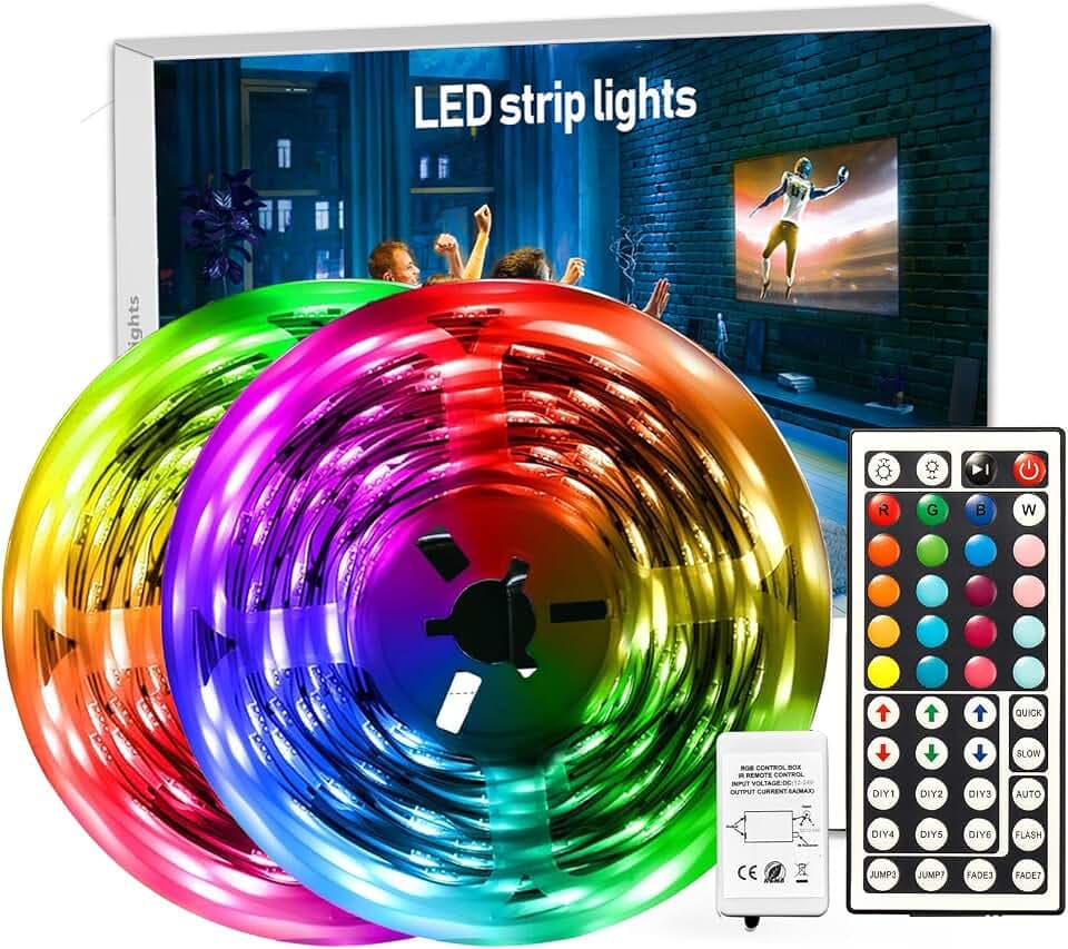 DAYBETTER Led Strip Lights 32.8 ft RGB Color Changing Lights Strip for Bedroom, Desk, Home Decoration, with Remote and Power Supply