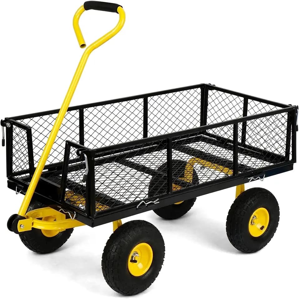 SIMPLI-MAGIC Yard Cart, 1000 lb Capacity Steel Tow-Behind/Push Dump Cart with Pneumatic Tires for Lawn, Garden, Landscaping, and Jobsite