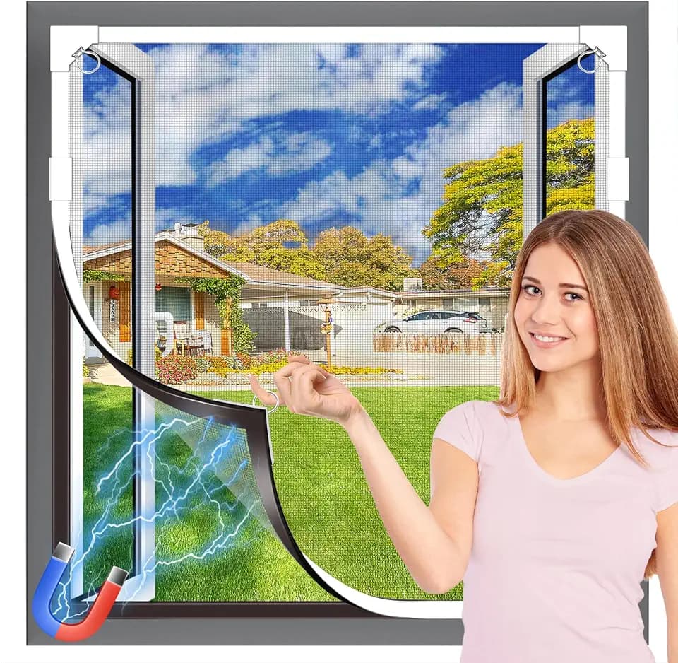 Selbstklebendes Magnet Fliegengitter Fenster 150x180 cm Weiß Grau