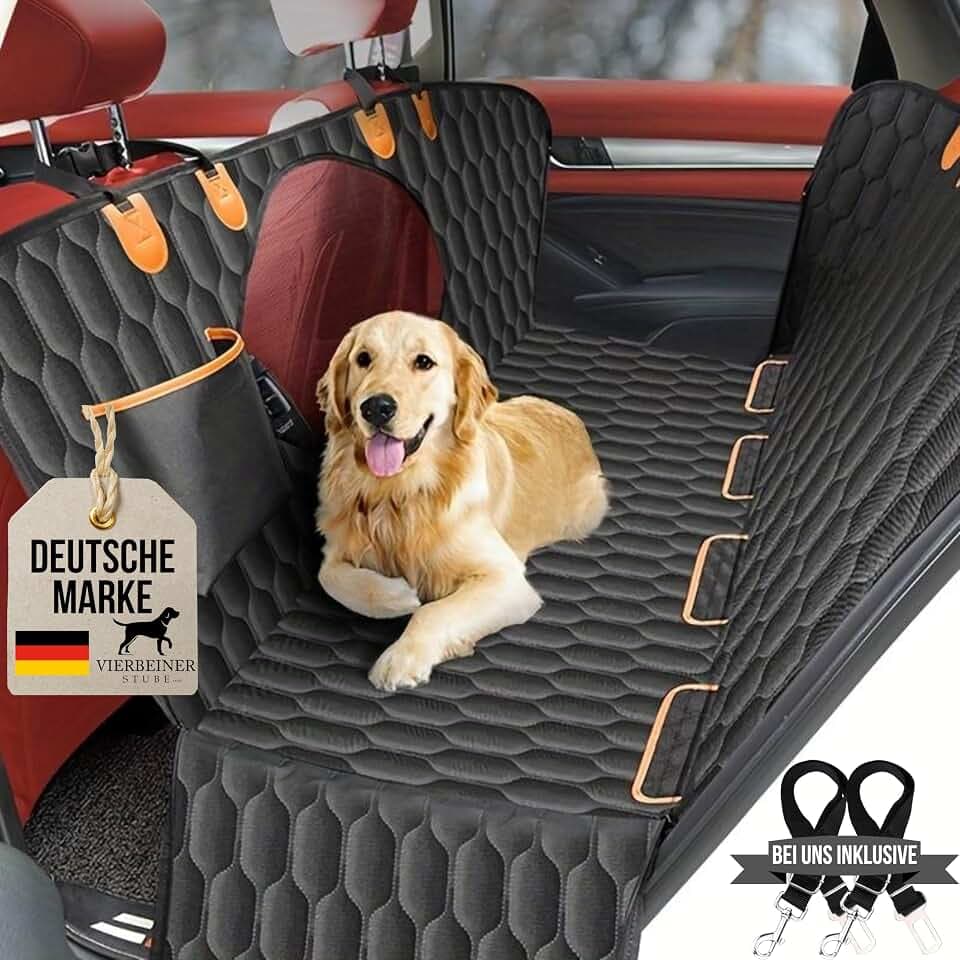 VierbeinerStube® Autoschondecke Hund Rückbank wasserdicht & Kratzfest | Hundedecke mit Seitenschutz & Sichtfenster inkl. Gurte, Waschbar, Robust, Rutschfest, Schutzdecke Rücksitz – Universalgröße