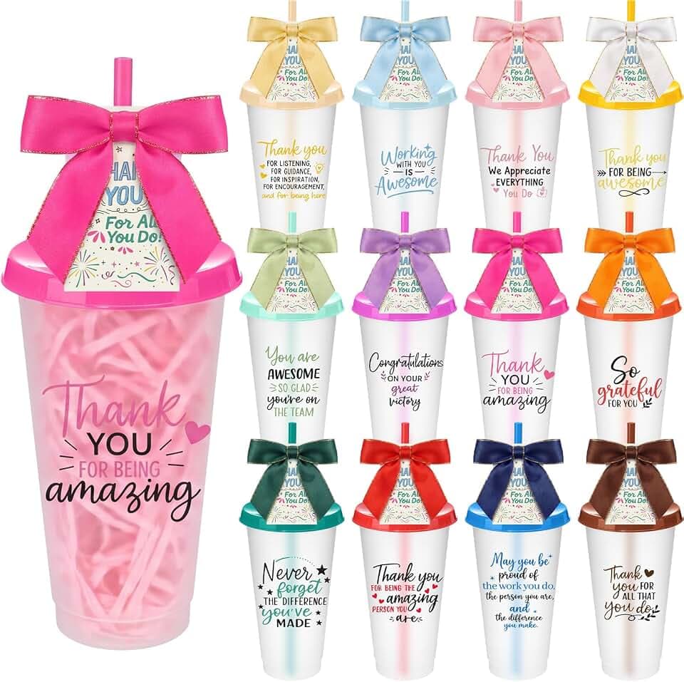 12 Sets Employee Appreciation Gifts Bulk 24 oz Plastic Tumbler Gift Set