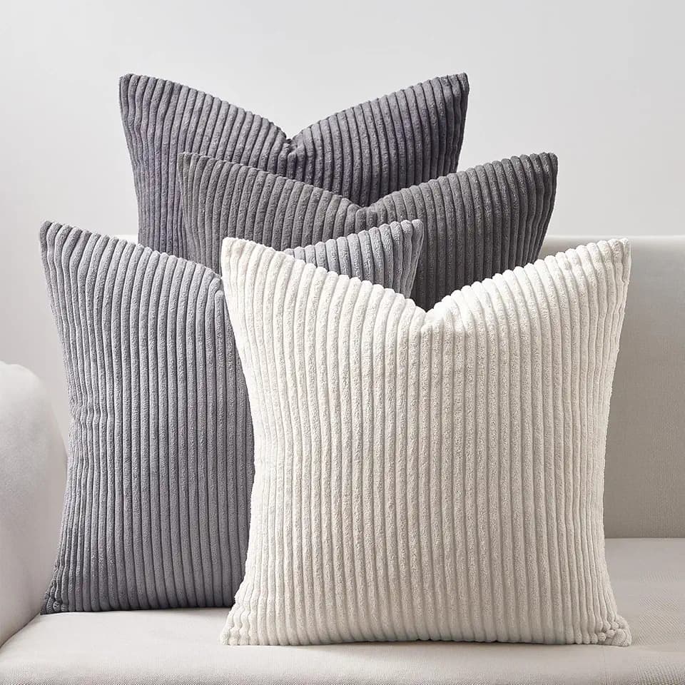 Topfinel Cushion Cover 50x50 cm Gray Set of 4 Corduroy Pillow Covers Cushion Cover Decorative Cushion Cover Sofa Cushion Deco for Sofa Bedroom Living Room Balcony Children Fluffy Gradient