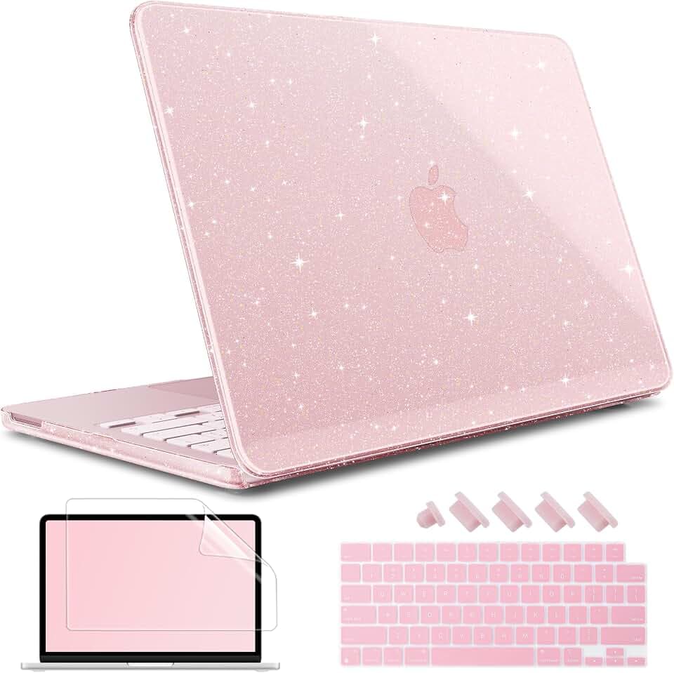 May Chen Compatible with MacBook Neo 13 inch Case 2026 Model A3404, Plastic Hard Shell,Keyboard Cover,Screen Protector,Dust Plug, for MacBook Neo 13" with A18 Pro Chip, Glitter Sakura Pink