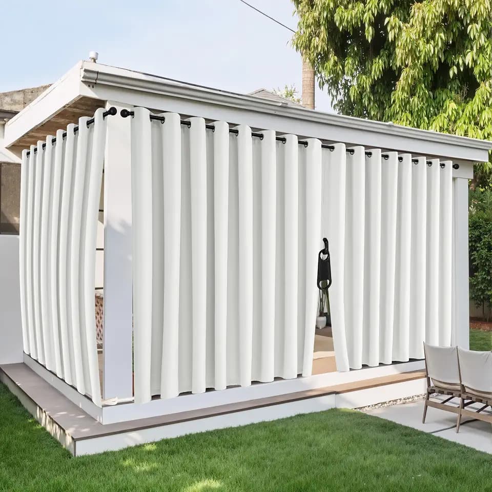 NICETOWN Waterproof Outdoor Curtains for Patio with Zipper Connects 2 Panels, Top Grommet & Bottom Back Tab with Rope Thermal Privacy Drapes, Windproof Shades for Porch Gazebo, W110 x L95 in, White