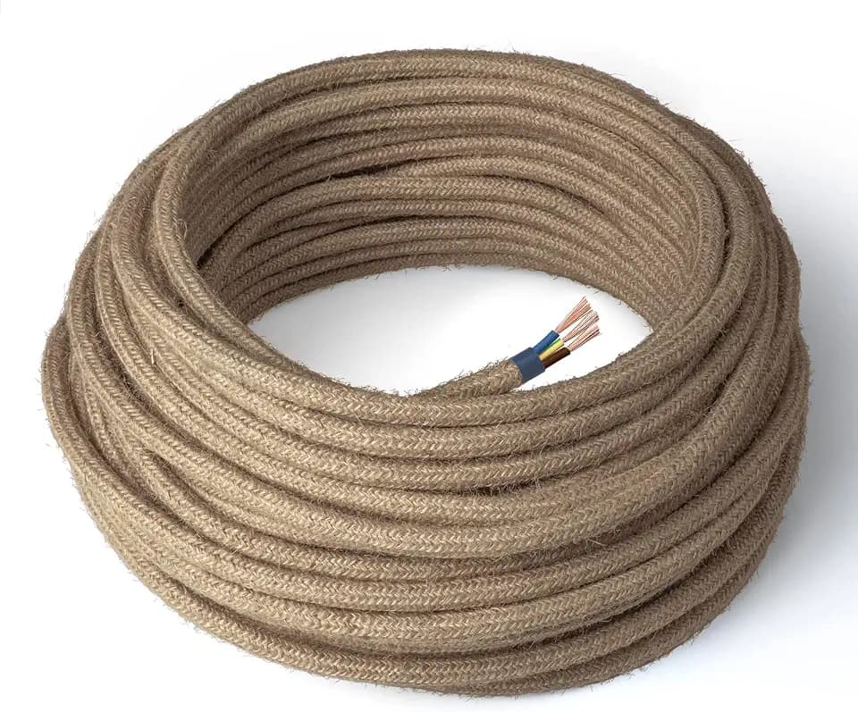 Amarcords - Textilkabel für Lampen JUTE, rund, Jute, 5 Meter, mit Erdung 3x0,75 - Stoffkabel mit farbigem vintage Stoff überzogen für Kronleuchter, Wandlampen und Lampenschirme