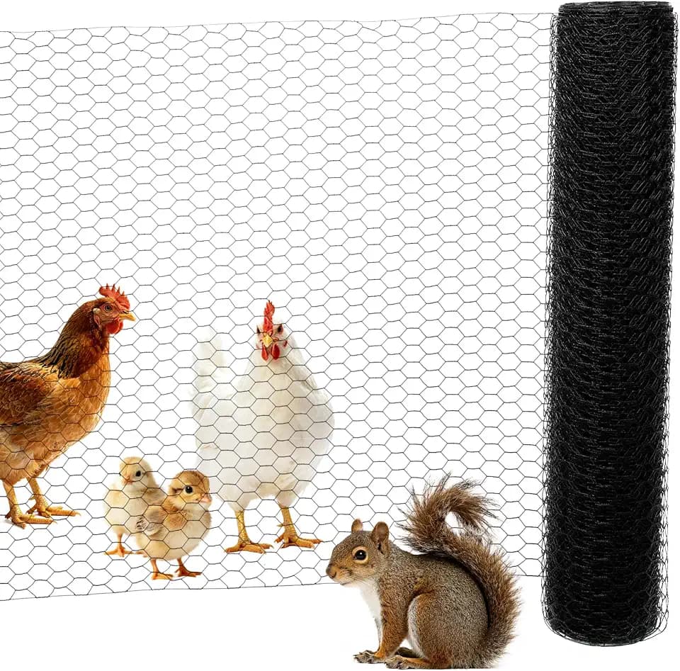 36"×150' Black Chicken Wire Fencing Roll, 1 Inch 19 Gauge Hot Dipped Galvanized Mesh Roll, Chicken Coop Poultry Wire for Gardens, Rabbit Protection, Floral Decor, Pet Fencing & DIY Projects