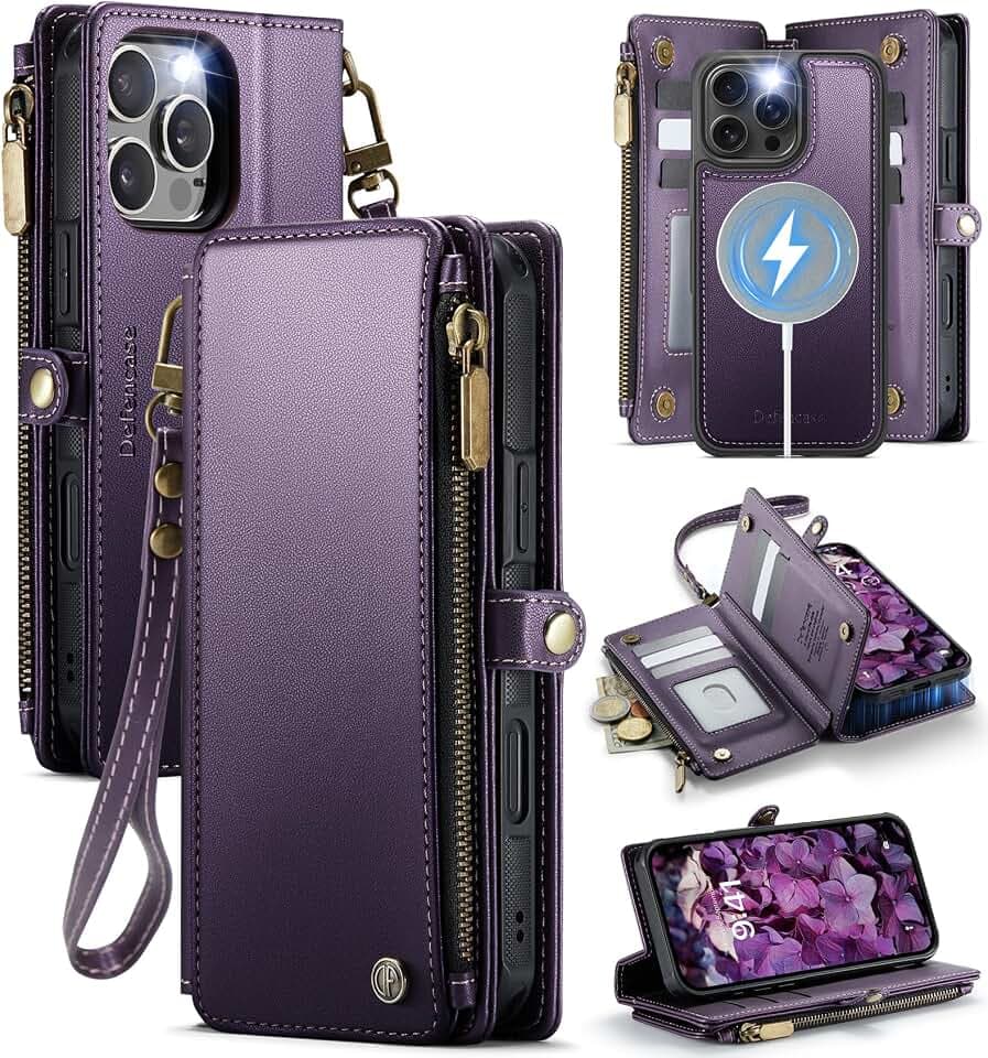 Defencase for iPhone 16 Pro Max Case Wallet Compatible with Magsafe, Purple