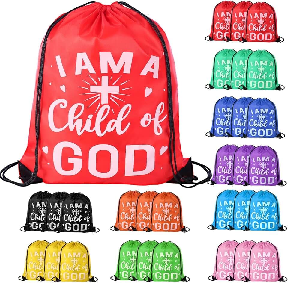 VZZNN 30 Pcs I Am a Child of God Drawstring Backpacks,Christian Gift Bags