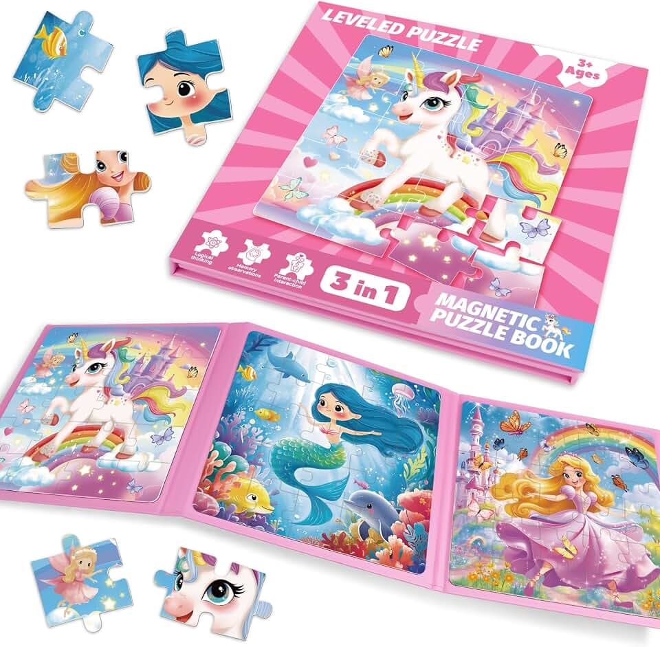 Magnetpuzzle ab 3 Jahren, Einhorn, Meerjungfrau & Prinzessin Reisespielzeug