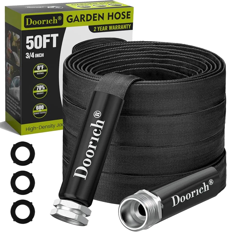 Garden Hose, 50ft Flat Ultra Lightweight Flexible Water Hose Black