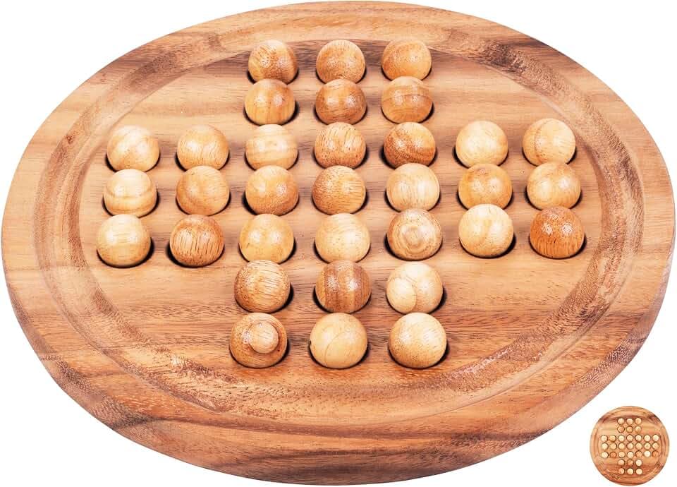 Engelhart - 350470 - Solitaire aus Holz - Denkspiel aus Holz - 33 Holzkugeln - Größe L - 1 Spieler - ab 6 Jahren