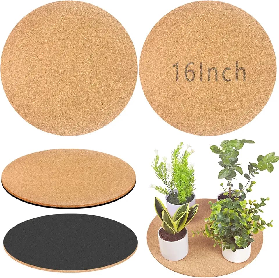 16 Inch Large Cork Plant Coasters, 2 Pieces Cork Plant Mats, Cork Coaster for Planters, Large Plant Coasters for House Plants Indoor Outdoor (Nude & Black)
