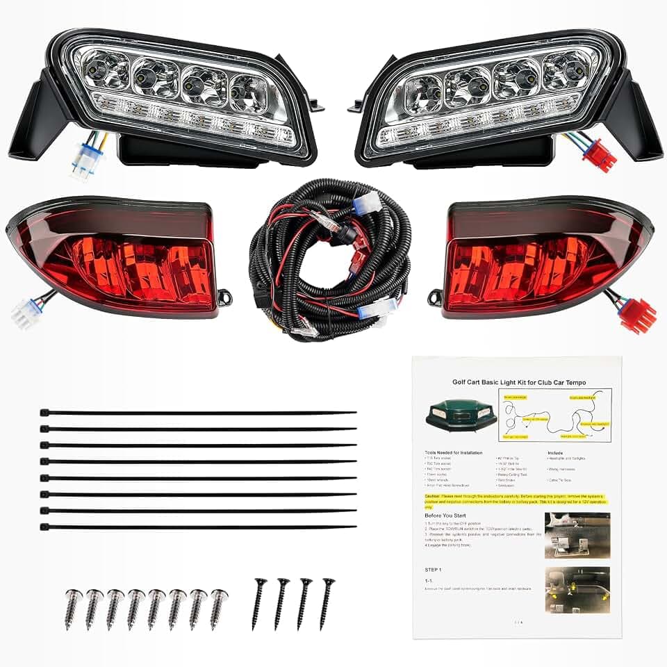 DRIVE UP Club Car LED Tempo Light Kit for Club Car Tempo Golf Carts, Golf Cart LED Headlight and Tail Light with Harness Kit for Tempo Gas and Electric Golf Carts