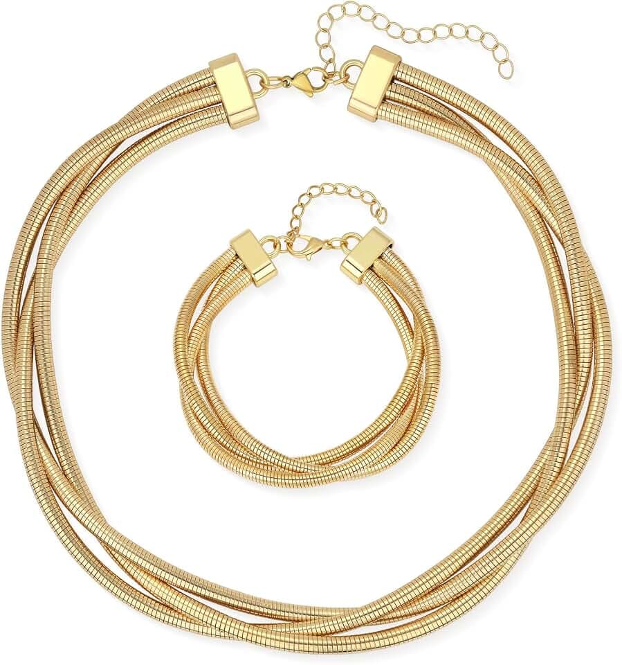Chunky Gold Necklace Wrap Gold Choker Necklace for Women Gold Statement Necklace Lightweight Non-Tarnish Silver/Gold Collar Necklace Valentines Day Gifts for Her