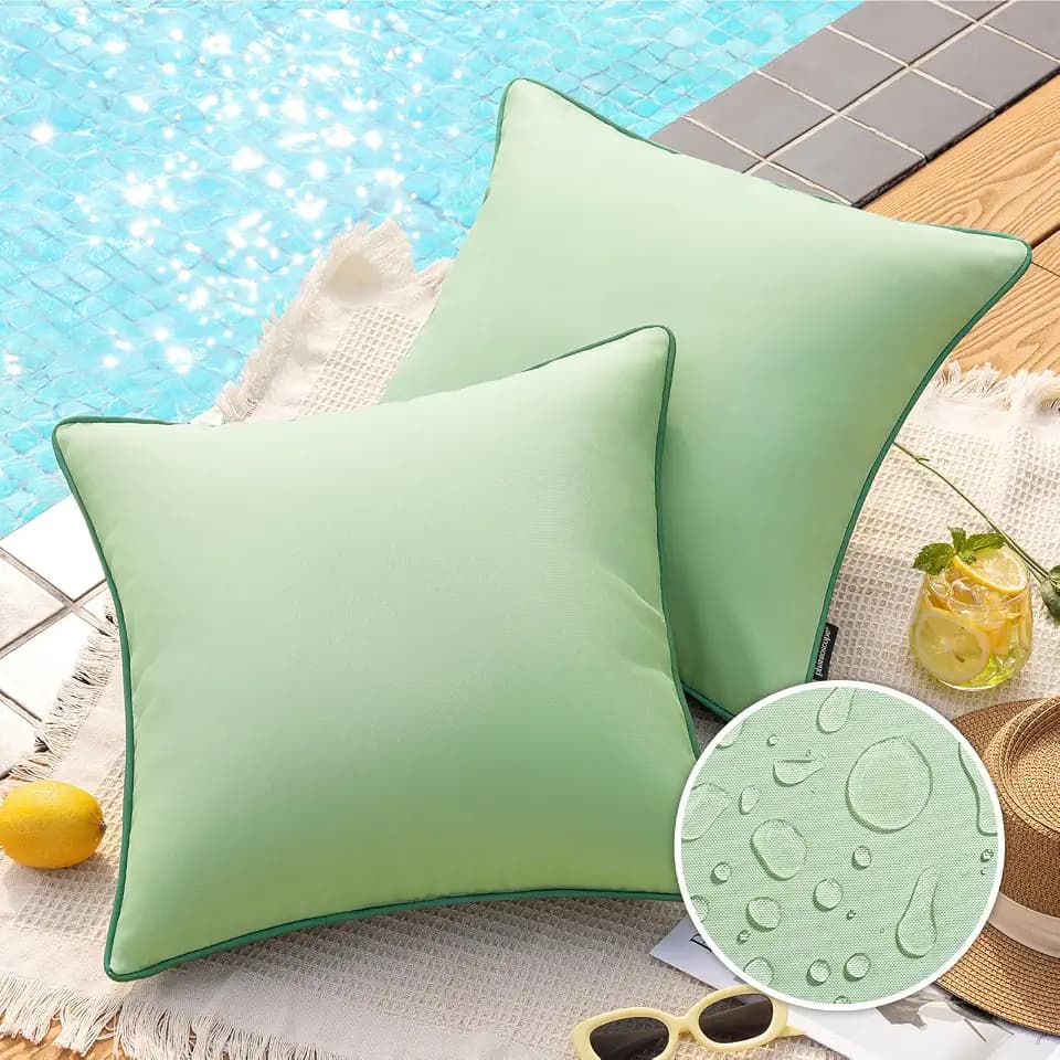 Phantoscope Pack of 2 Outdoor Pillow Covers Waterproof Solid Color Throw Pillow Cover Decorative Cushion Cases Outdoor Accent Pillows Cover for Patio Furniture Porch Couch, 18''x18'', Sage Green