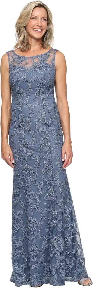 Alex Evenings Women's Long Sleeveless Mother of the Bride Dress with Shawl