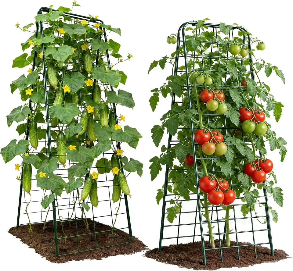 Heavy Duty Cucumber Trellis, 50"x17" Adjustable, Metal Mesh, Green