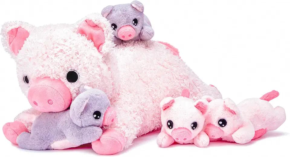 IKASA Pig Stuffed Animals with Babies Inside, Mommy Plush Toy for Kids