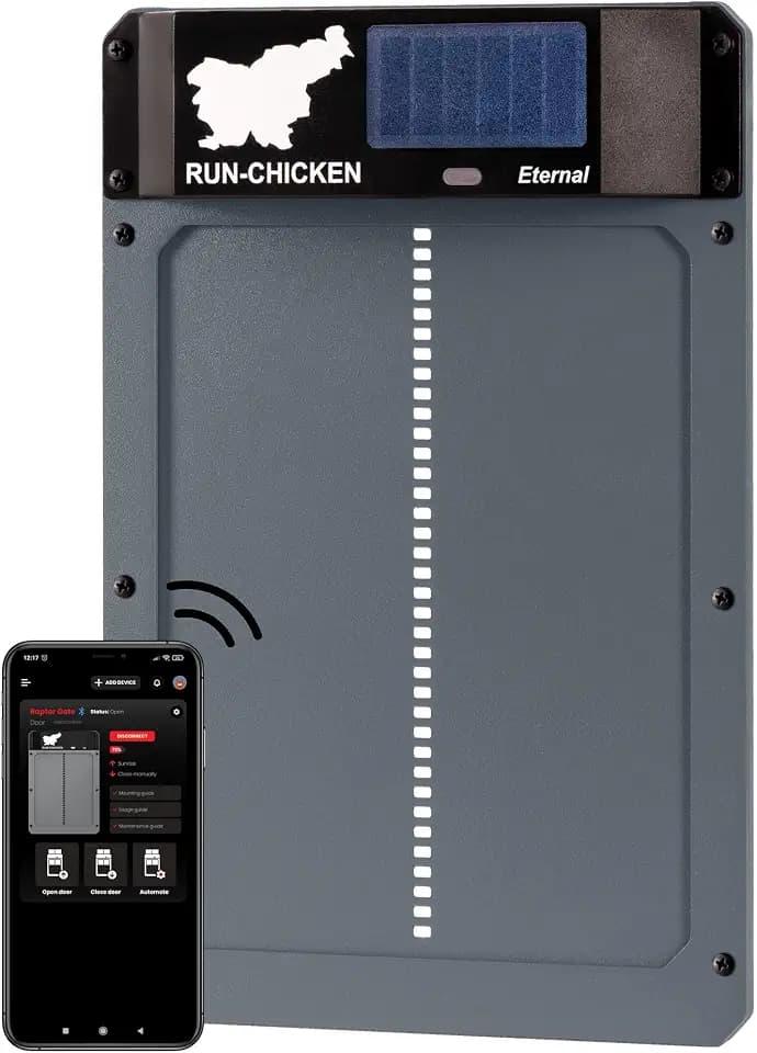 RUN-CHICKEN Door Eternal – Solar Automatic Chicken Coop Door with Built-in Solar Power & Battery Backup, Smart App & Timer Control, Weatherproof Aluminum, Predator-Proof, Easy to Install (Gray)