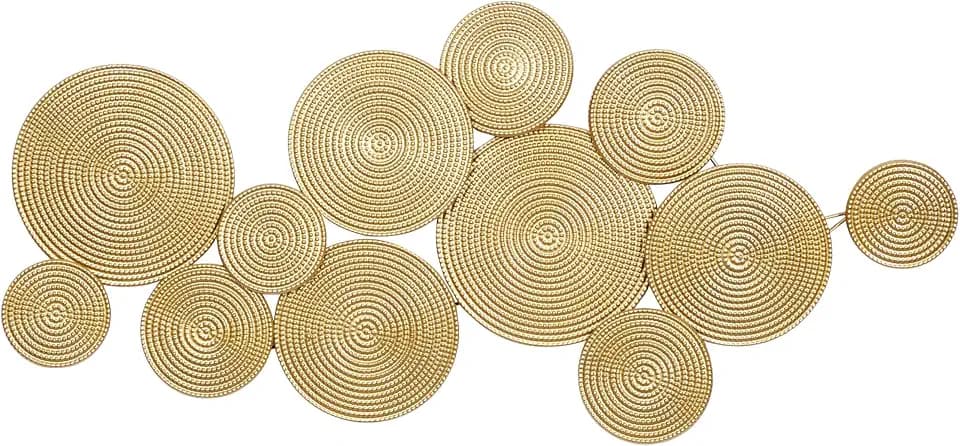 CosmoLiving by Cosmopolitan Metal Plate Home Wall Decor Wall Sculpture with Textured Circles, Wall Art 49" x 3" x 24", Gold
