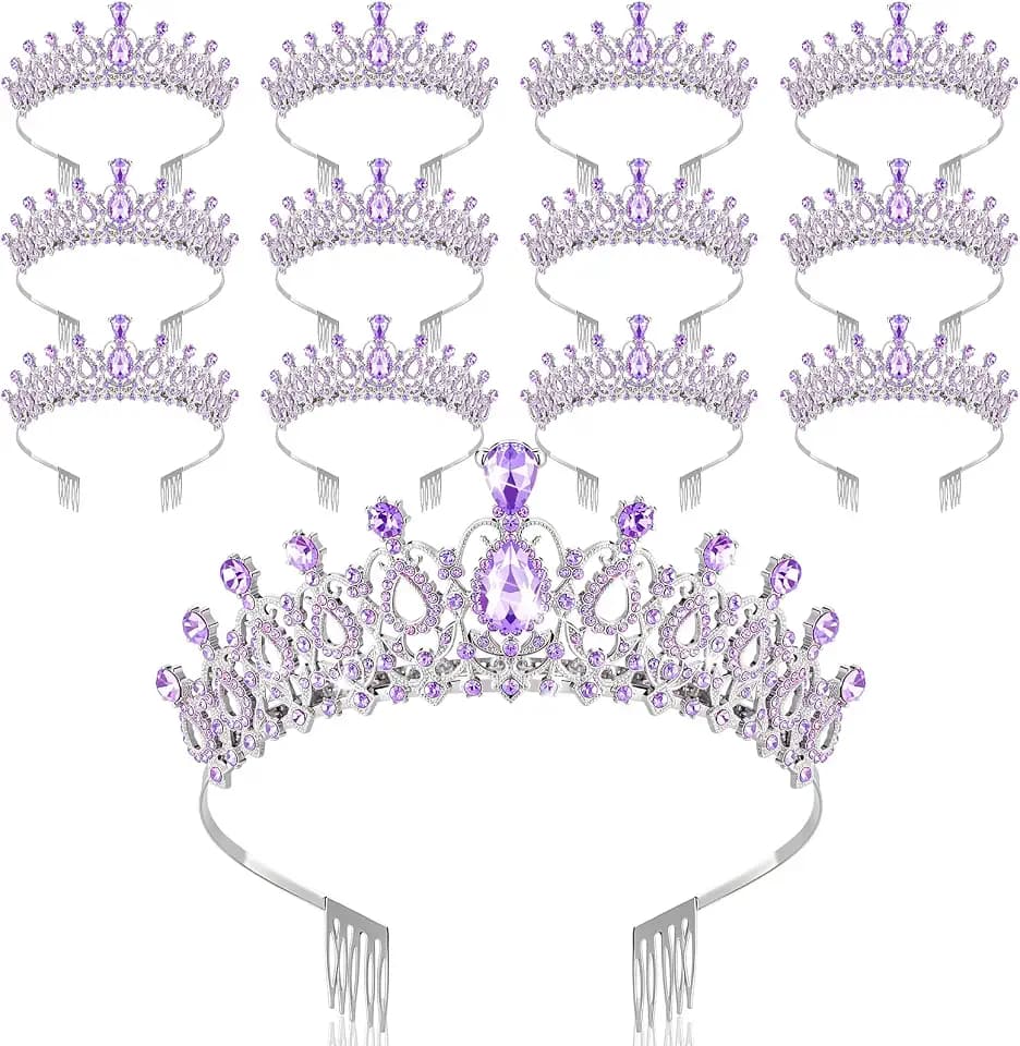 12 Pcs Crystal Tiara Princess Crown with Comb