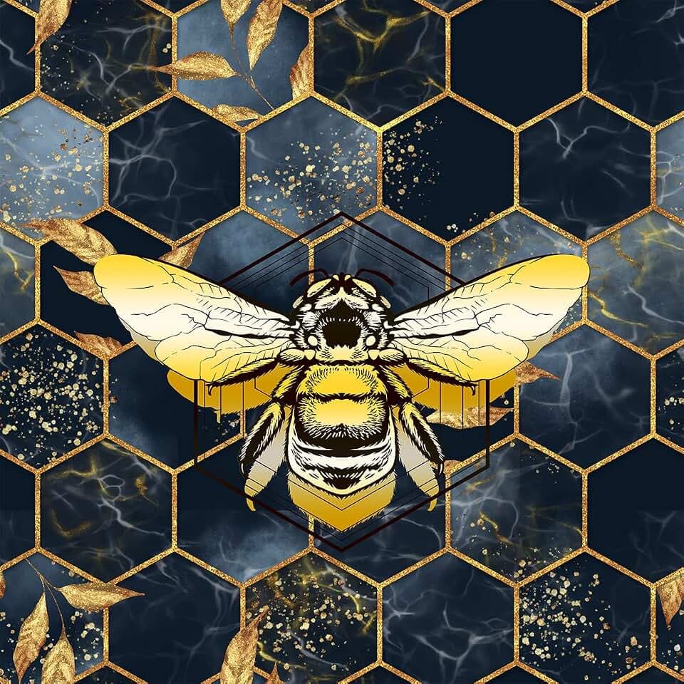 Honigbienenenenstoff, geometrischer Waben-Marmor-Polsterstoff für Stühle, moderner sechseckiger süßer Bienenstoff für Polster und Heimwerker-Projekte, 92 x 150 cm, goldblau