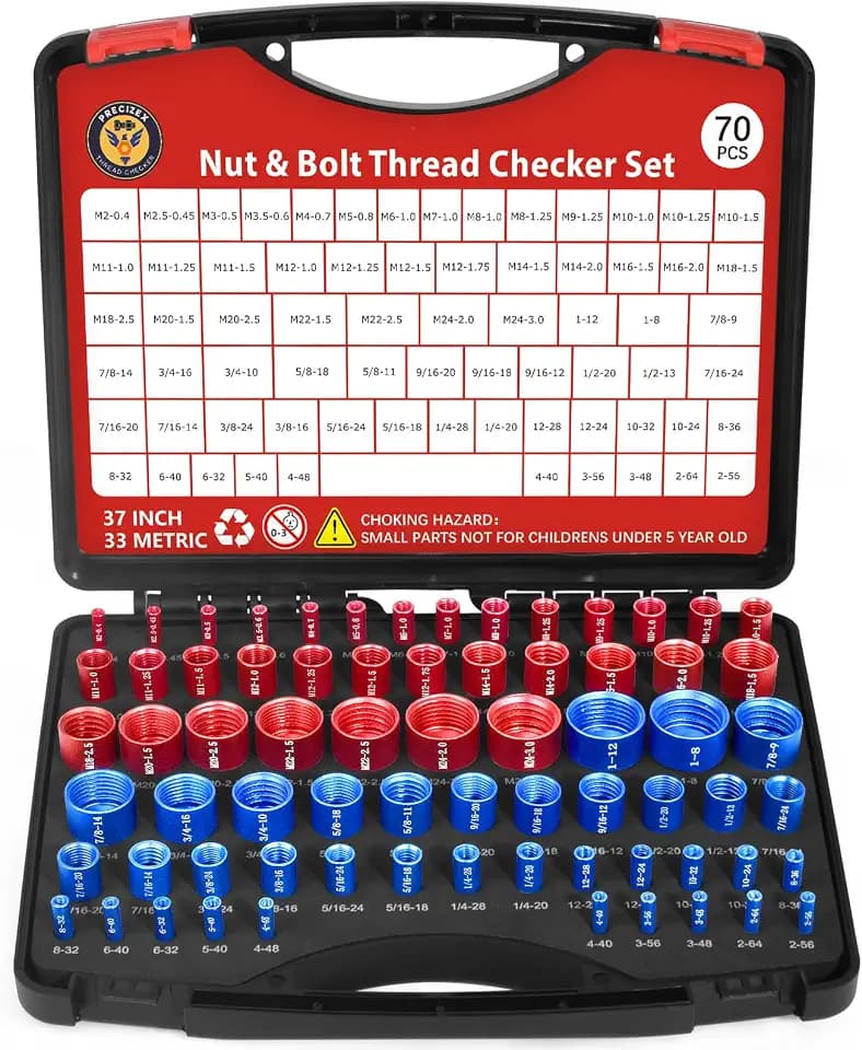 70 Pcs Thread Checker Nut and Bolt Thread Checker Set with 37 Inch and 33 Metric Box Set Thread Gauge SAE and Metric Sizes Perfect for Tight Spaces Ideal for Bolt and Nut Size Checking