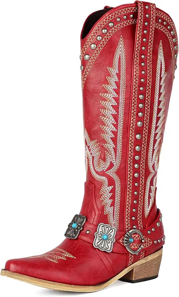 Knee High Cowboy Boots Women Rivet Western Cowgirl Boots