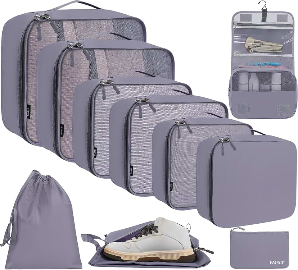 BAGAIL 10er-Set Packwürfel in verschiedenen Größen Packorganizer für Reisezubehör Handgepäck Koffer – Grau