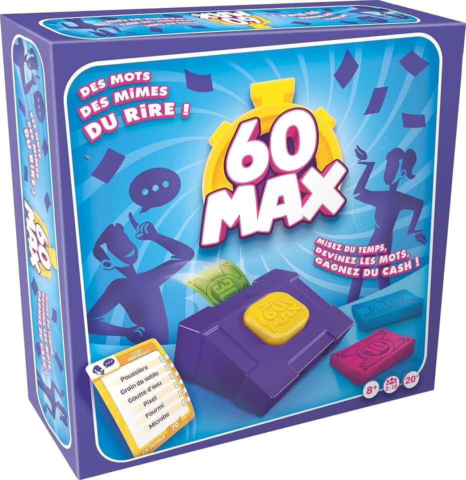 Asmodee - 60 Max – Kooperatives Spiel für die Familie ab 8 Jahren, erraten Sie Wörter mit Mimes oder Beschreibungen, Gesellschaftsspiel für 4 bis 8 Spieler, 30 Minuten, französische Version
